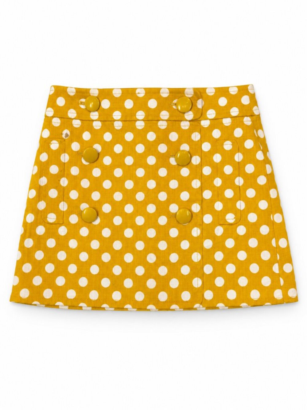 J Crew Skirt Yellow Polka Dot Button Front Y2K Size 2 SPOTS on Front READ